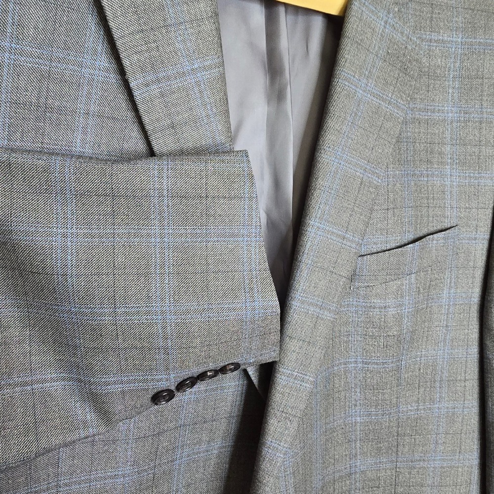 Lauren Ralph Lauren Silk Wool Blazer 50R Grey Blue Plaid Sport Coat Prep Classic - Picture 3 of 9